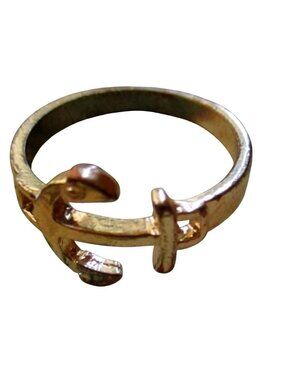 Vintage Gold Tone Anchor  Ring sz 7.5 1970's Fashion Hippy Sailor Girl